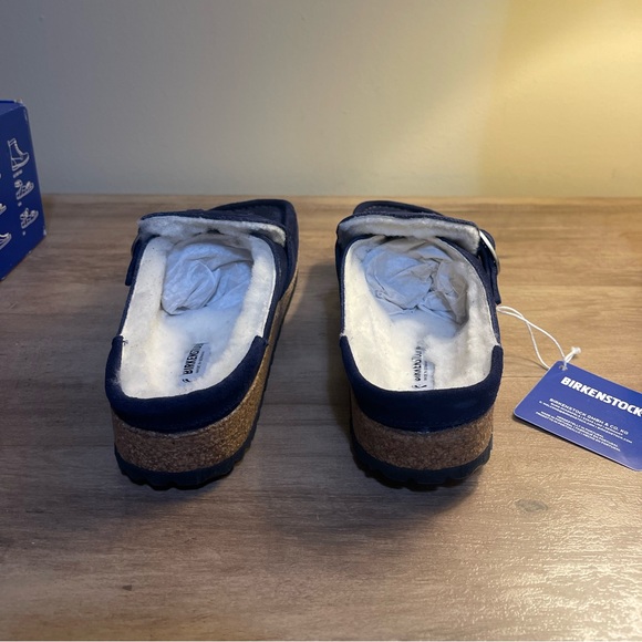 Birkenstock Buckley Shearling in Navy Blue with Silver Hardware - Picture 11 of 15